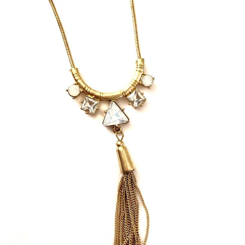 Ann Taylor Gold Tassel Opal Crystal GEO Pendant necklace NWT 49.50
